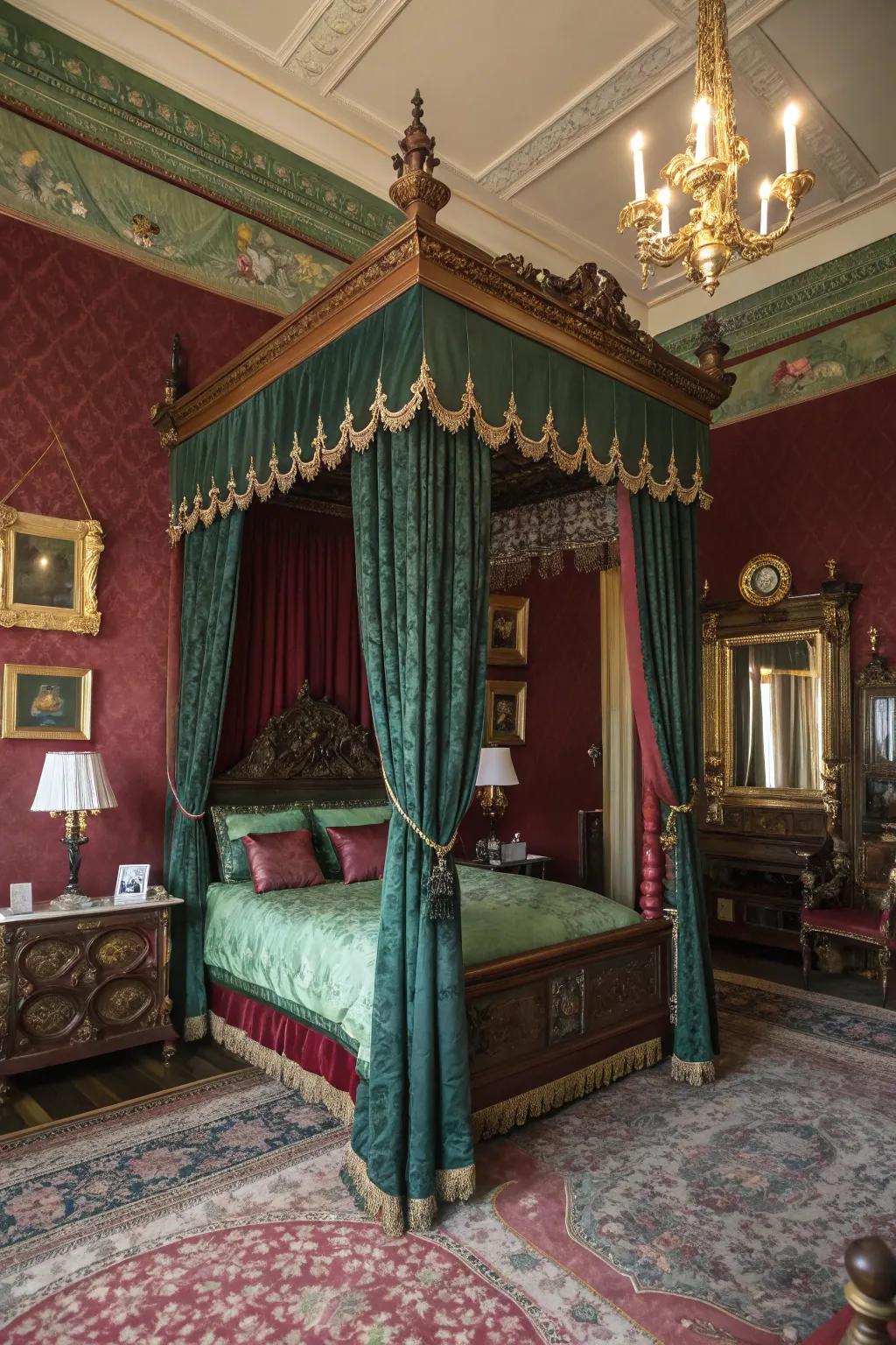 Deep colors fashion a warm and inviting Victorian feel.