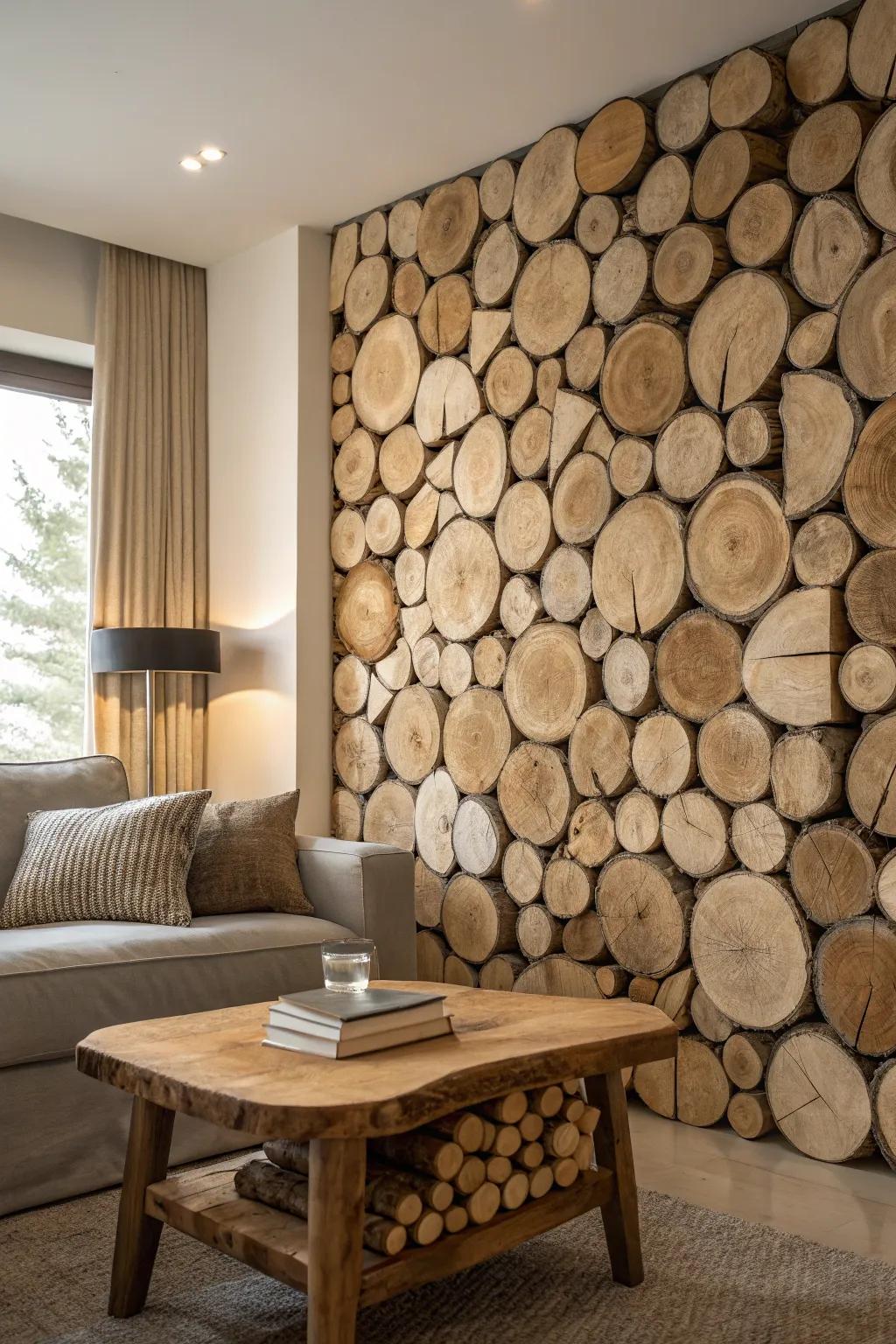 Invite nature indoors using timber log slices.