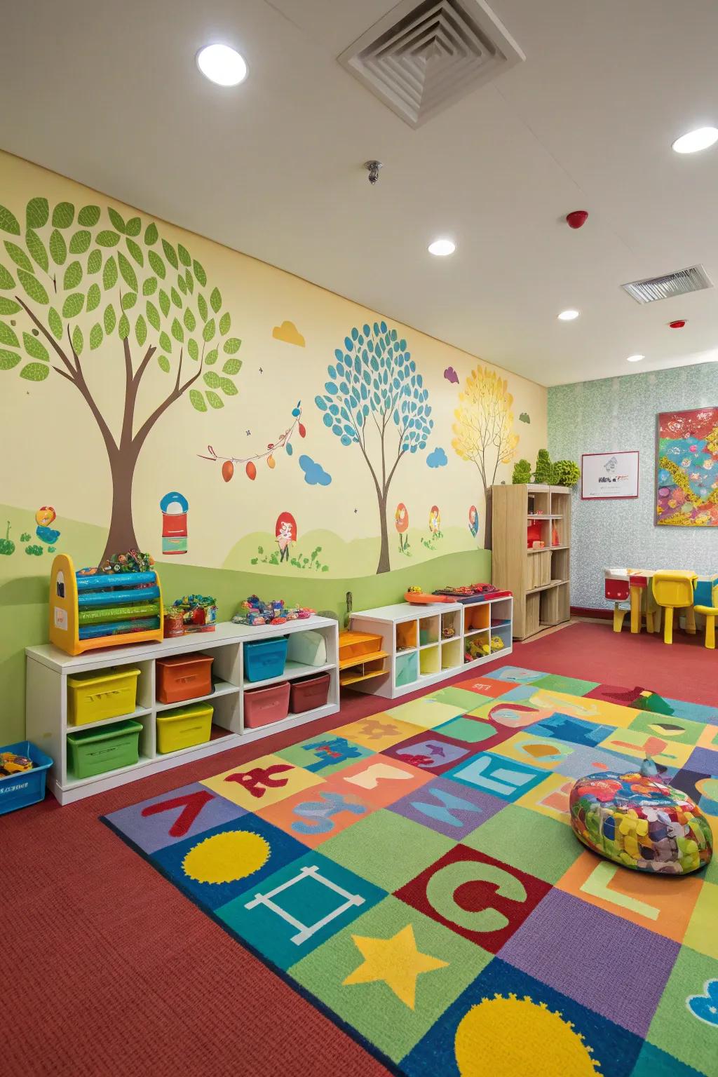Colorful carpets produce a fun and welcoming environment for children.