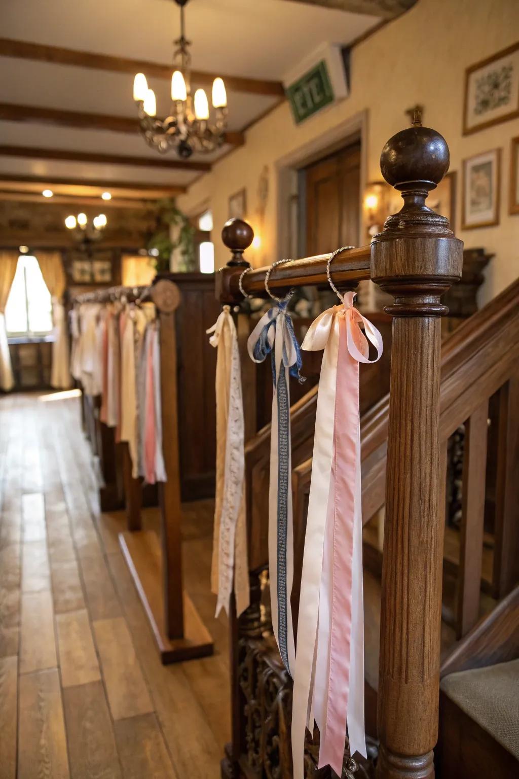 Repurposed spindles make for charming ribbon displays.