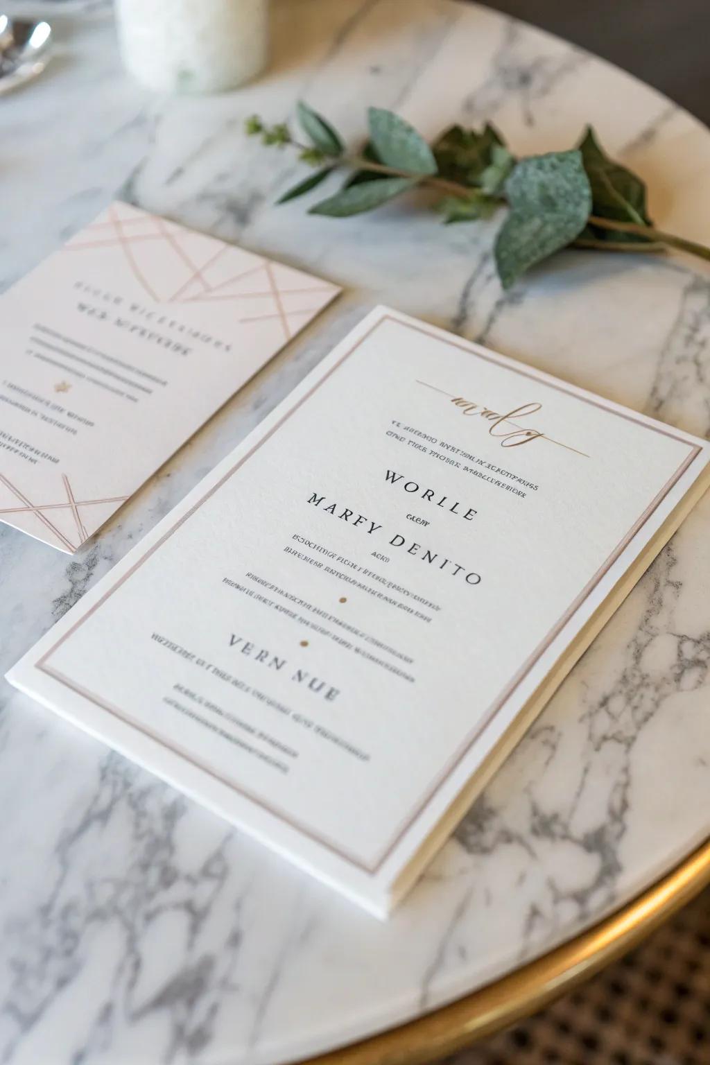 Understated wedding invitation with a streamlined and contemporary aesthetic.