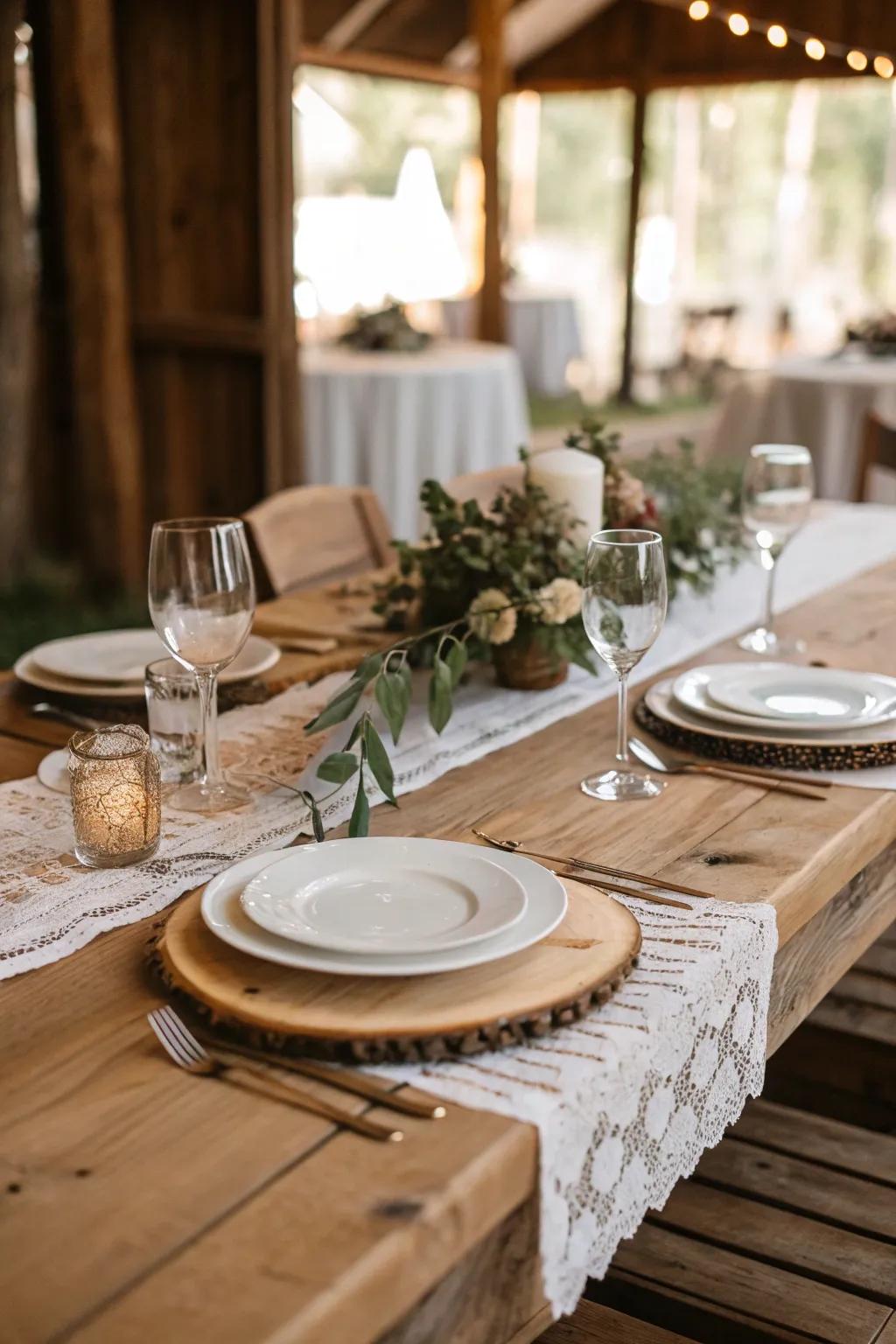 Unaltered timber components infuse a genuine and natural atmosphere into wedding styling.