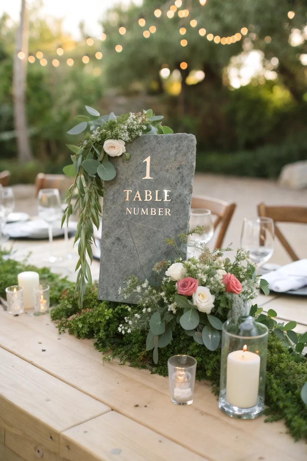Rock pieces bring a hint of nature to your wedding decor.