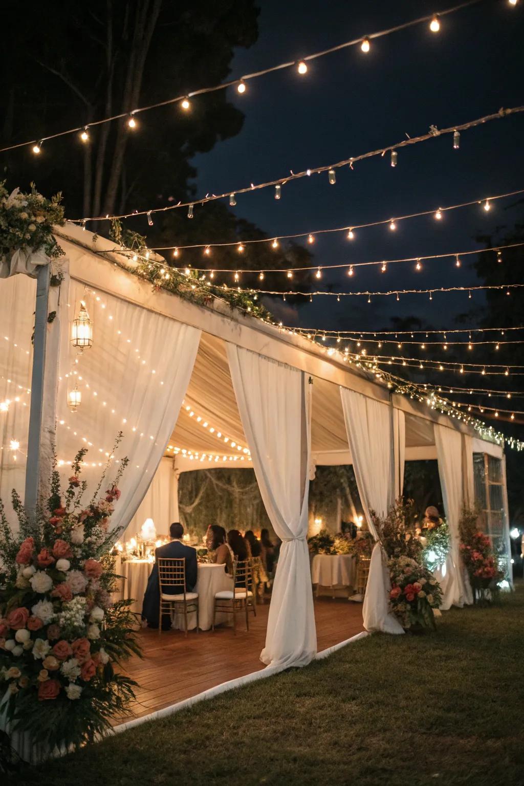Fairy lights inject a magical touch into the evening atmosphere.