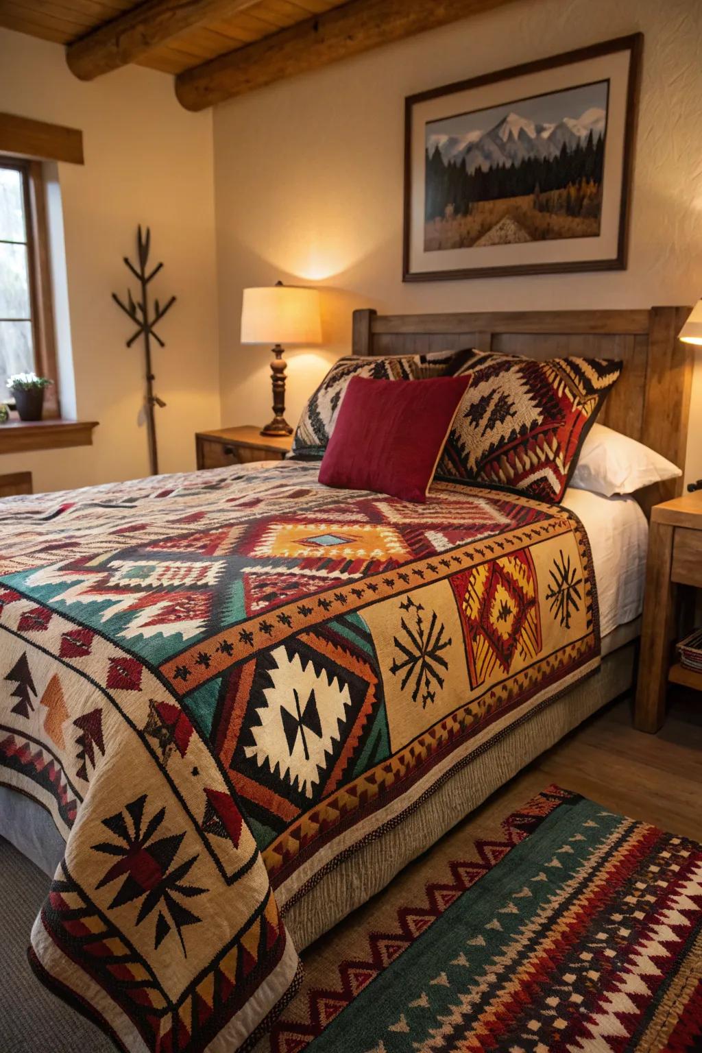 Cultural prints bring depth and richness to the Western theme.