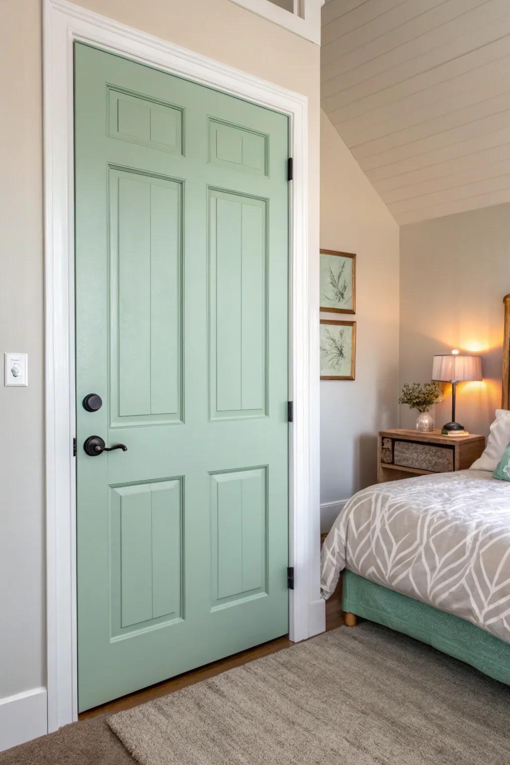 Pastel doors provide a soft and romantic charm.