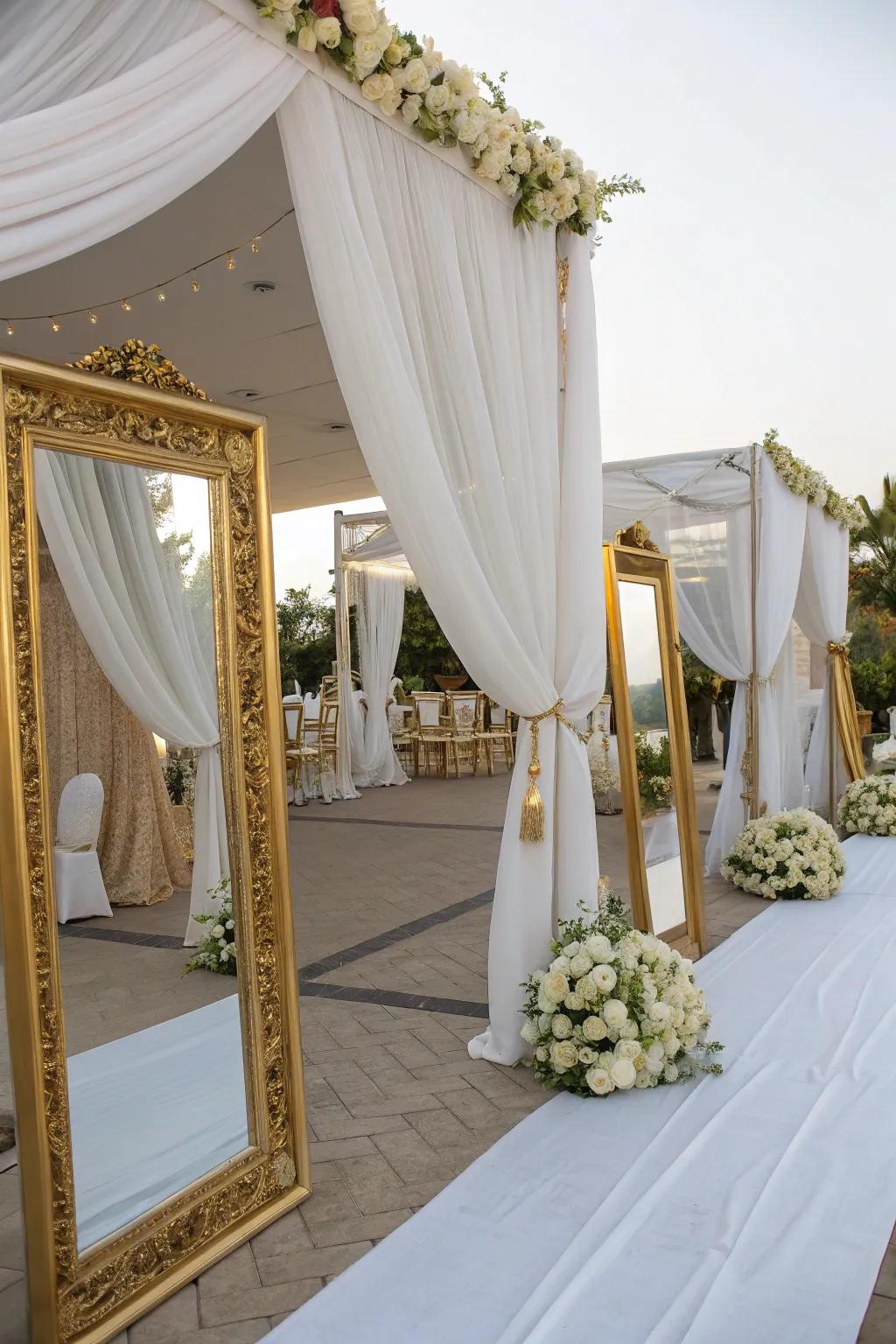 Grand styling featuring draped ceilings and gilded accents.