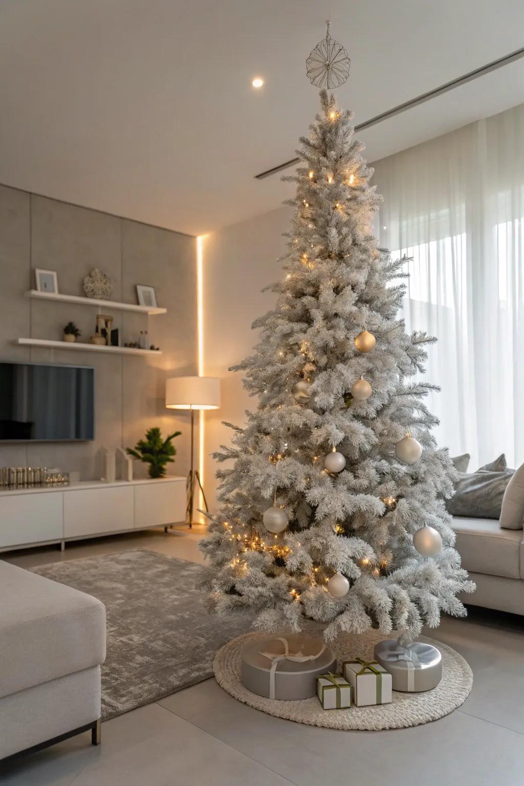 A minimalist tree with a monochrome palette exudes elegance.