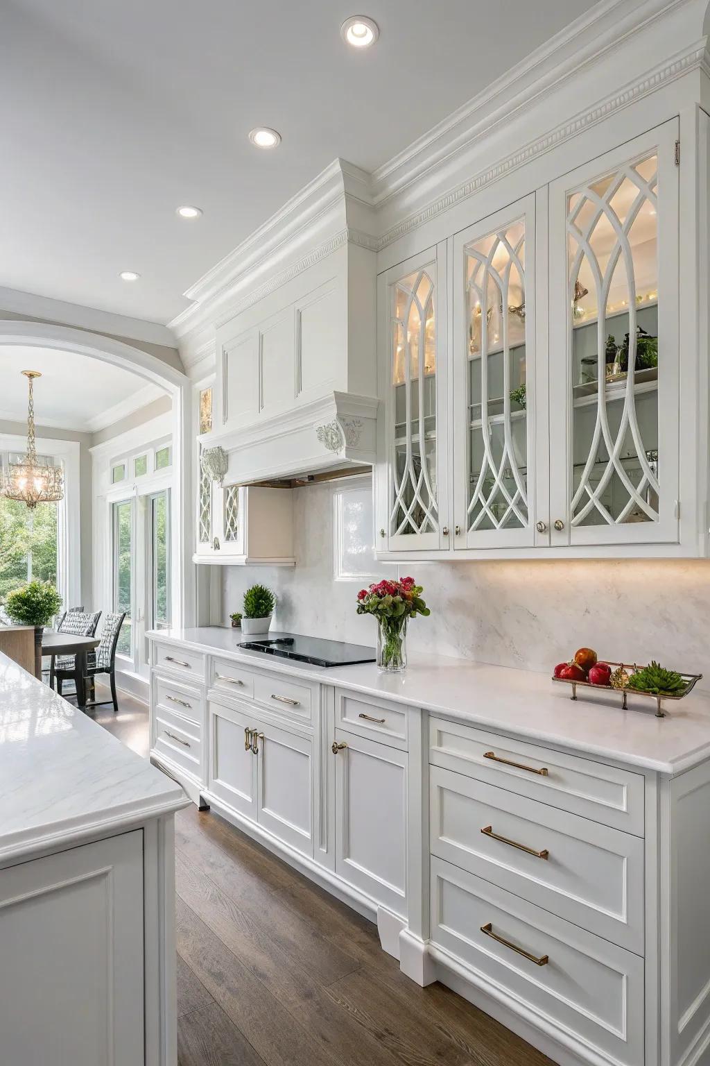 Architectural nuances impart depth and personality to this refined white kitchen.