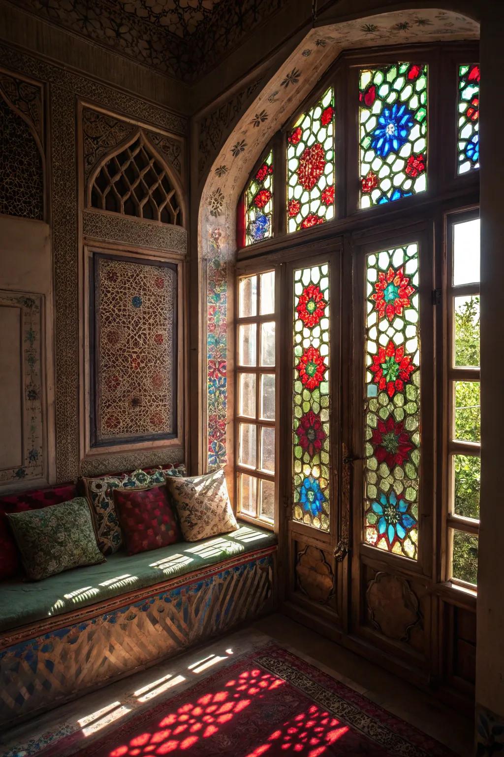 Stained glass windows add colorful artistry to your space.