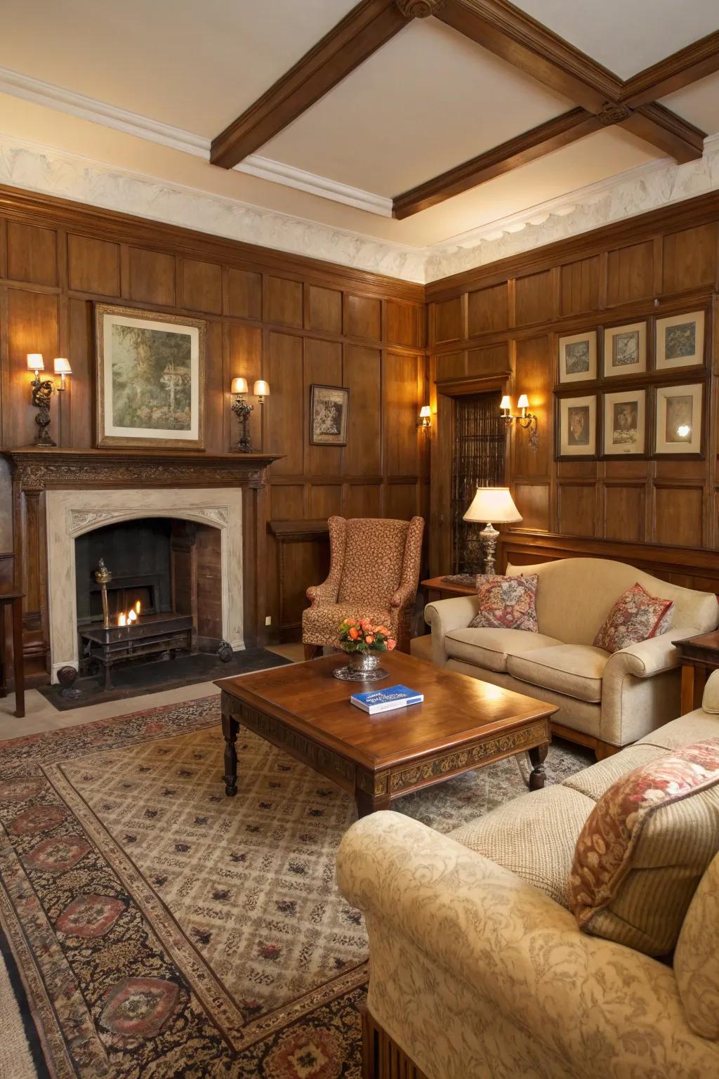 Classic timber paneling exudes timeless elegance.