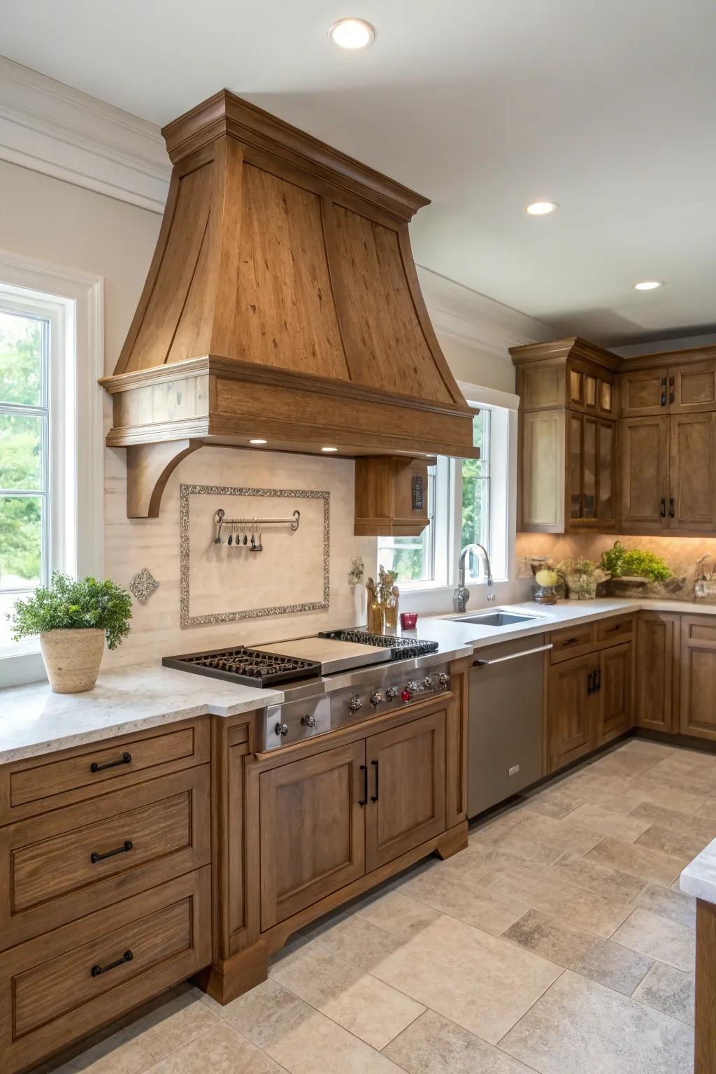 Blend wood range hoods with cabinetry for a seamless design.