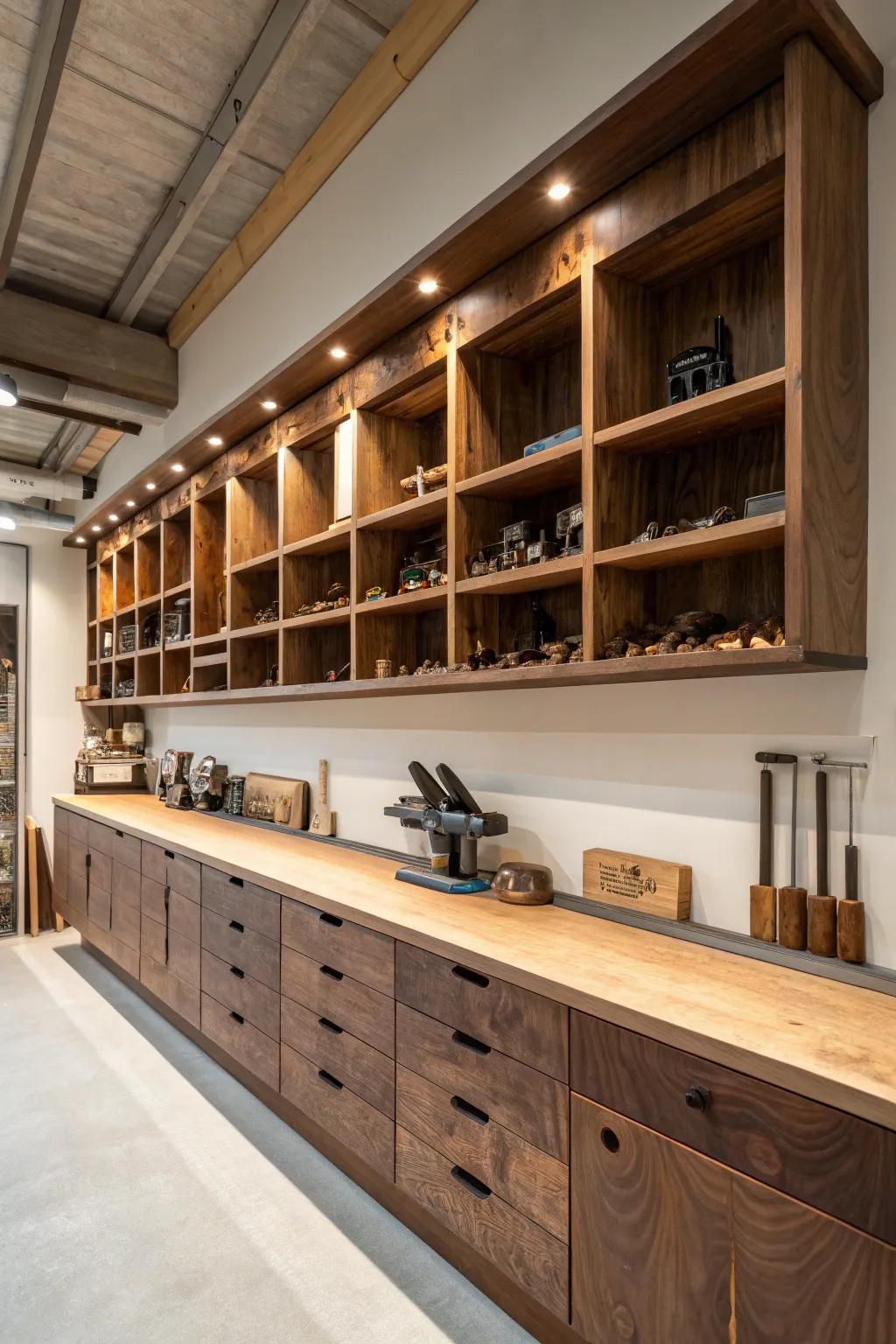 Enhance your workspace with sleek overhead storage solutions&mdash;ideal for maintaining an organized and efficient woodshop.