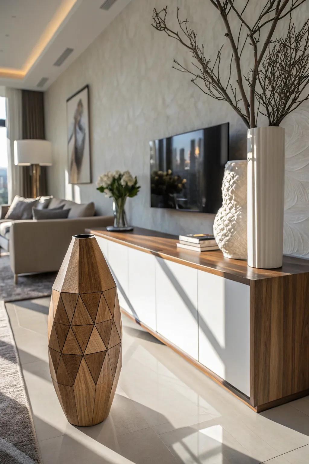 Introduce a modern twist through geometric timber vessels.