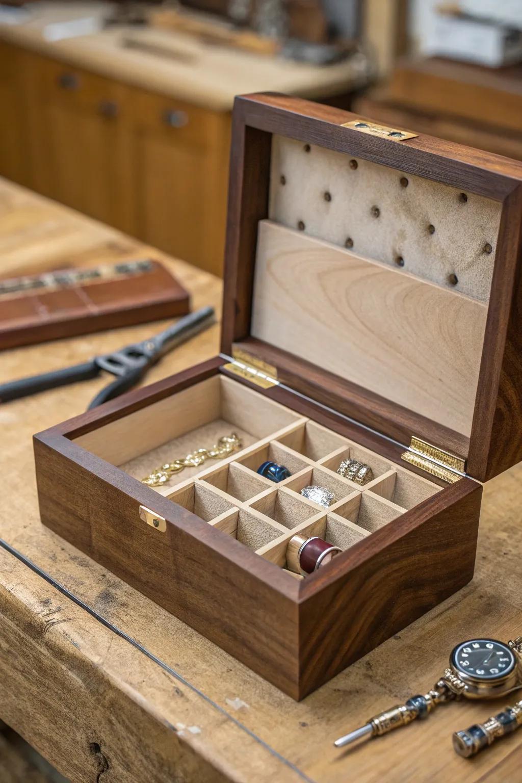 Handcrafted Elegance: A bespoke wooden jewelry box designed to organize and protect your treasured collection.