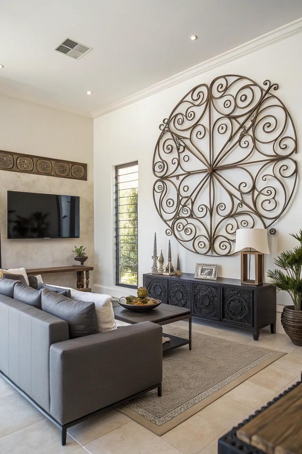Forged iron wall art enriches any area with distinct personality.