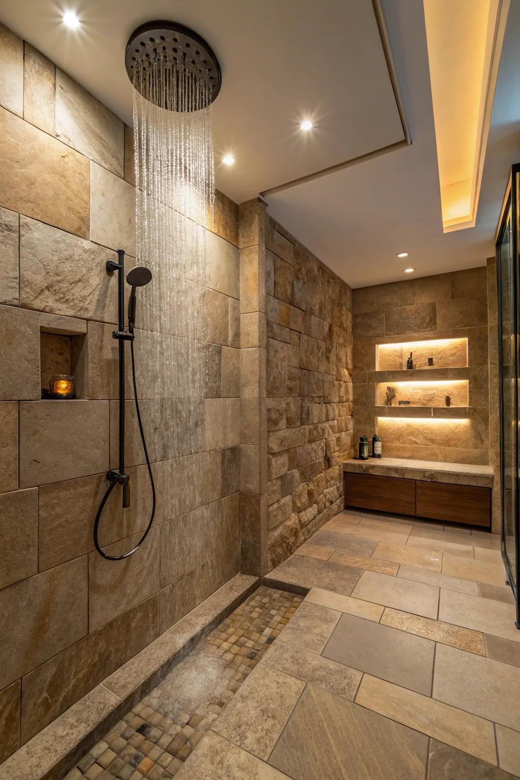 A rainfall shower gives any zen restroom a soothing component.