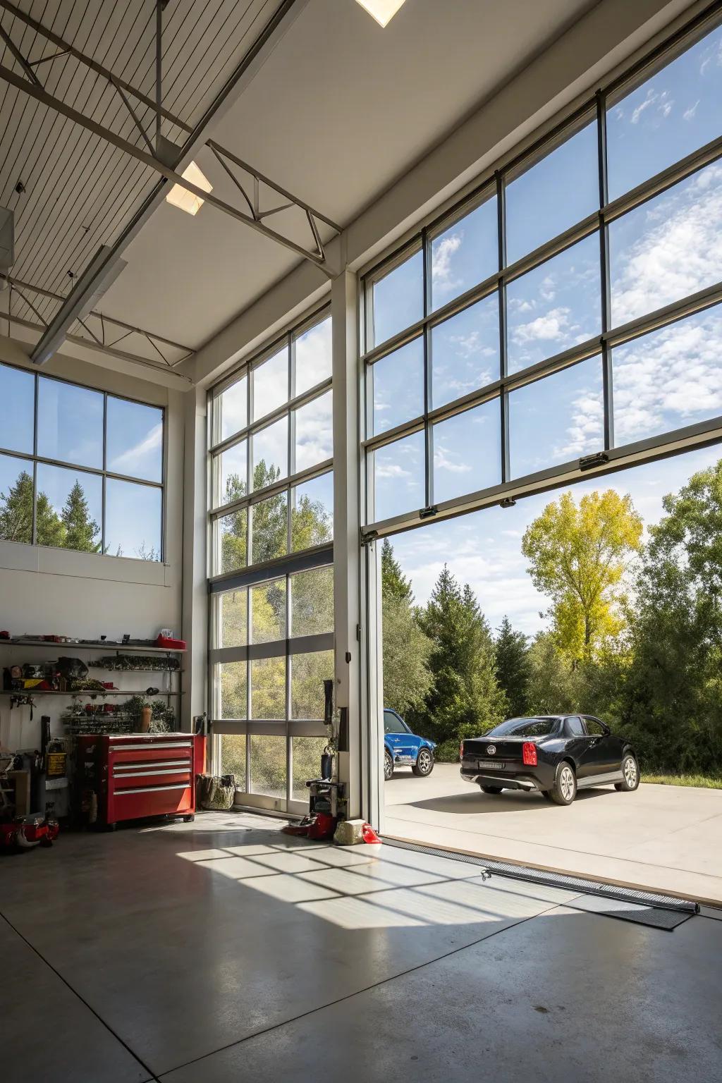 Natural light creates a pleasant and inviting garage setting.