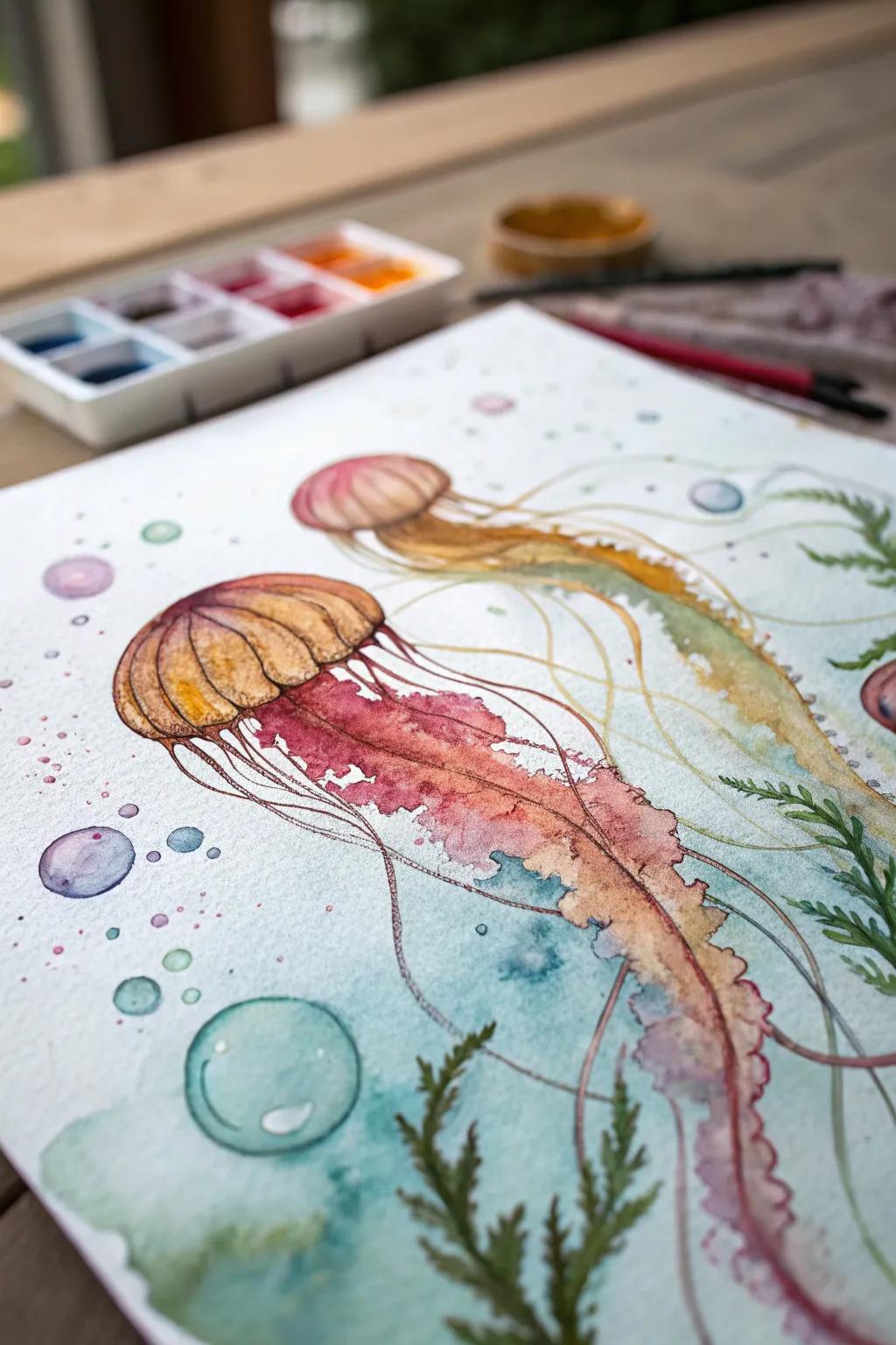 An abstract watercolor featuring natural shapes and masses.