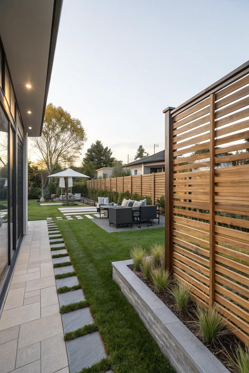 Horizontal plank fences provide a fashionable and modern privacy solution.