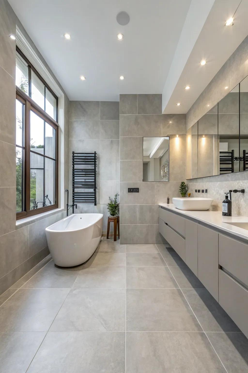 Expansive style decorations can make your bathroom feel more spacious.