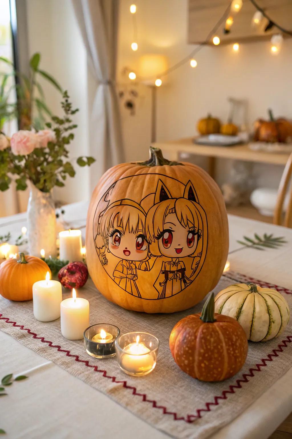 Bring charm to your decorations with pumpkins featuring chibi anime characters.