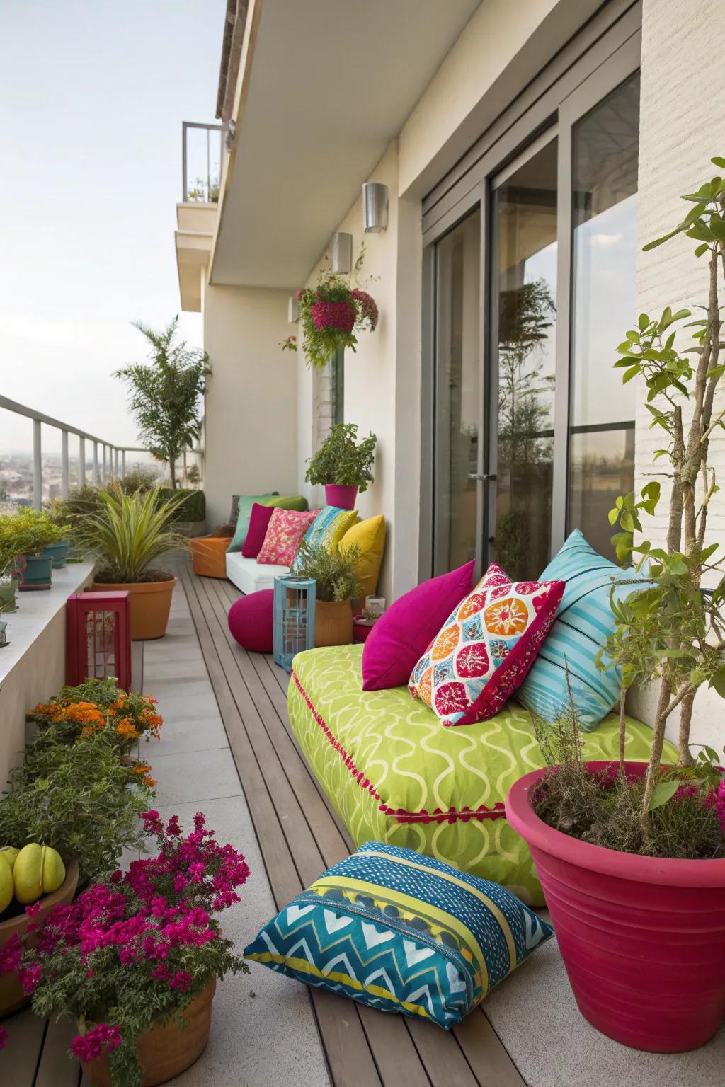 Splashes of vivid color brighten the atmosphere.