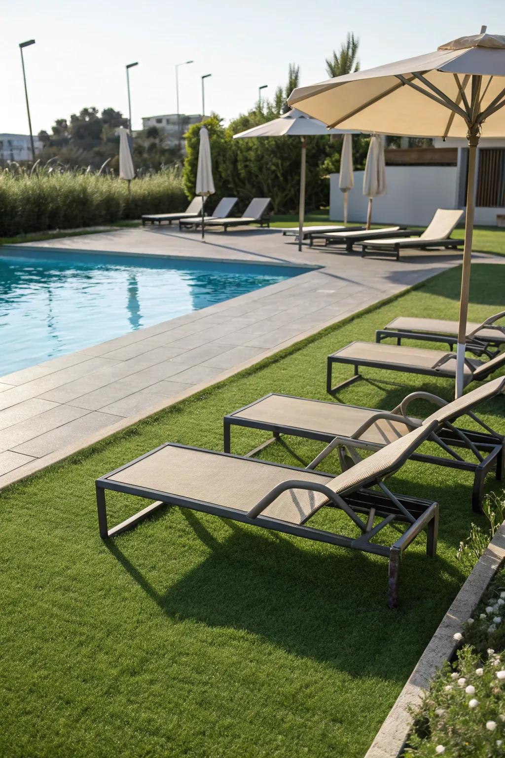 Elevate your poolside’s style and safety with synthetic turf.