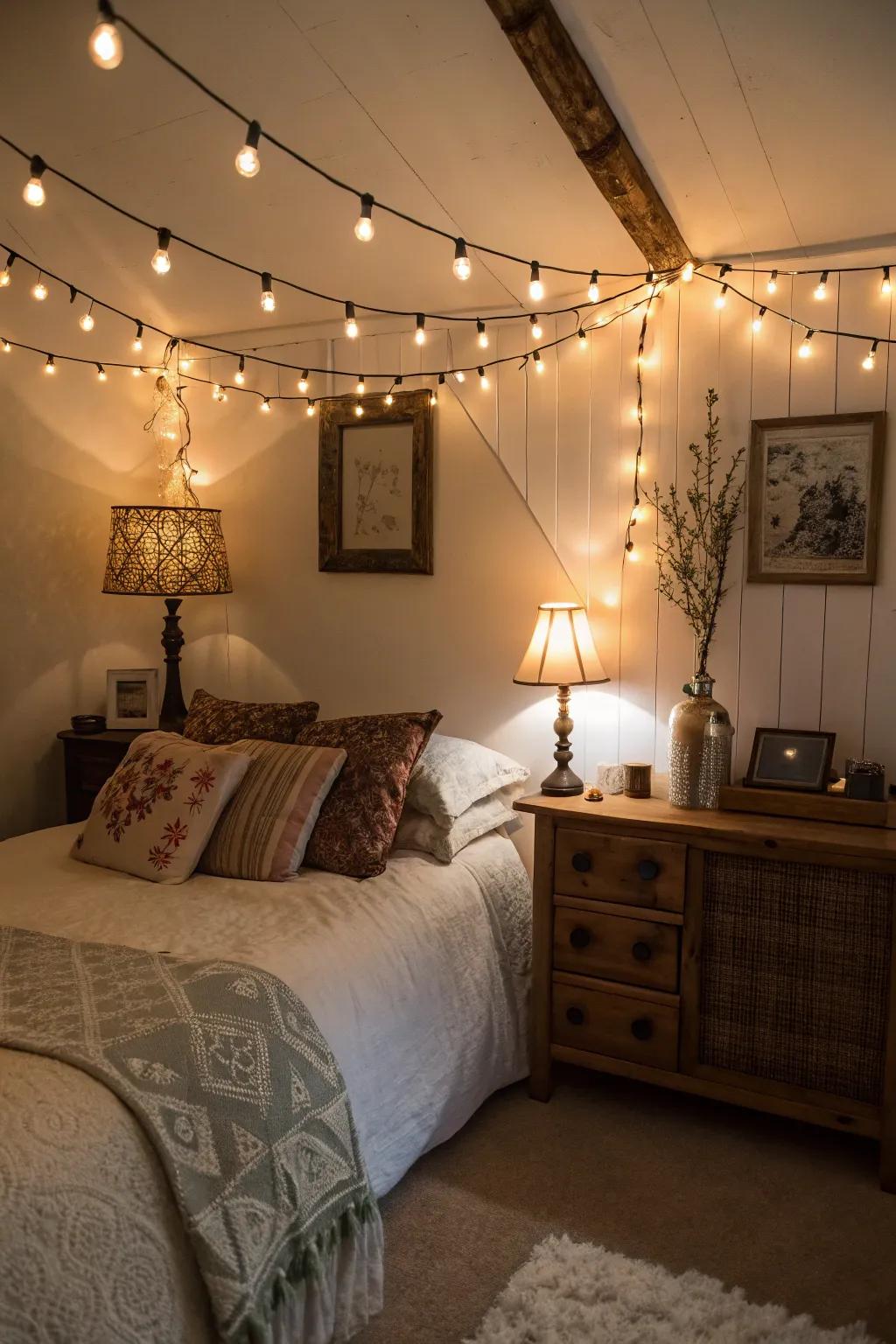 Inviting illumination elevates the artistic charm of your bedroom.