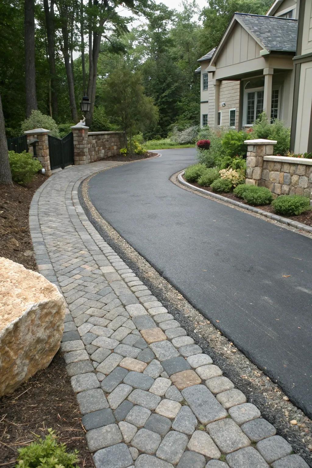 A mix of textures brings unique character to this stylish driveway.