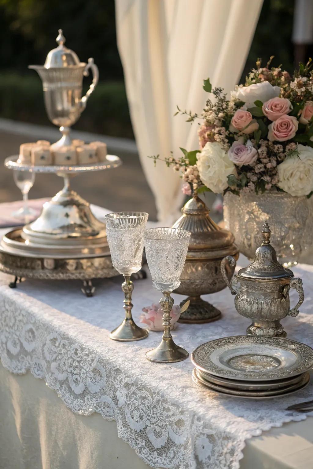 Vintage finds add charm and character to wedding decor.