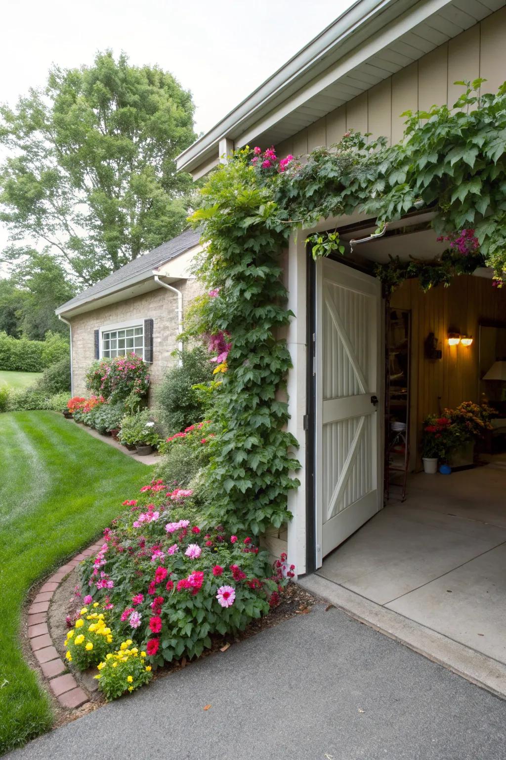 A garden-centric entry enhances the charm and appeal of the garage.
