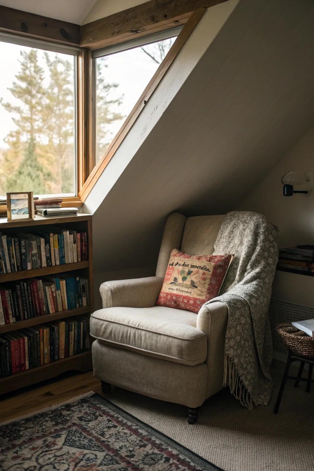A reading nook adds a cozy corner to your attic bedroom.