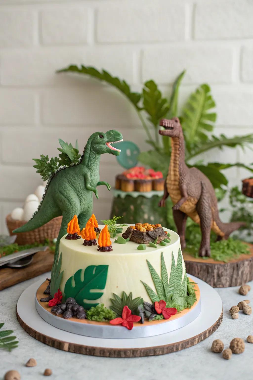 A reptile-inspired cake featuring playful ancient embellishments.