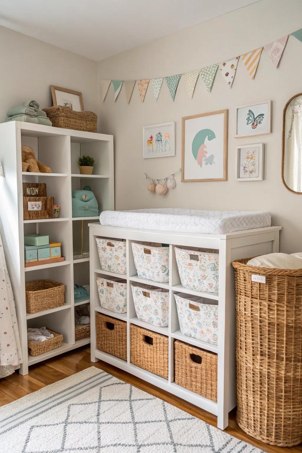 Chic organizing keeps the child's space neat and managed.