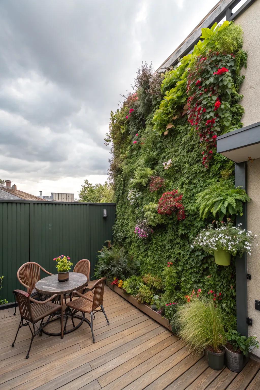 Verdant walls infuse a vigorous, natural essence into your patio.