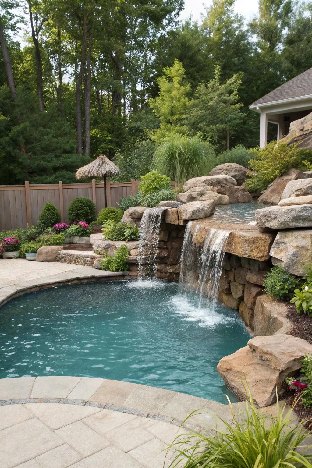 Upgrade your pool with a soothing waterfall feature.