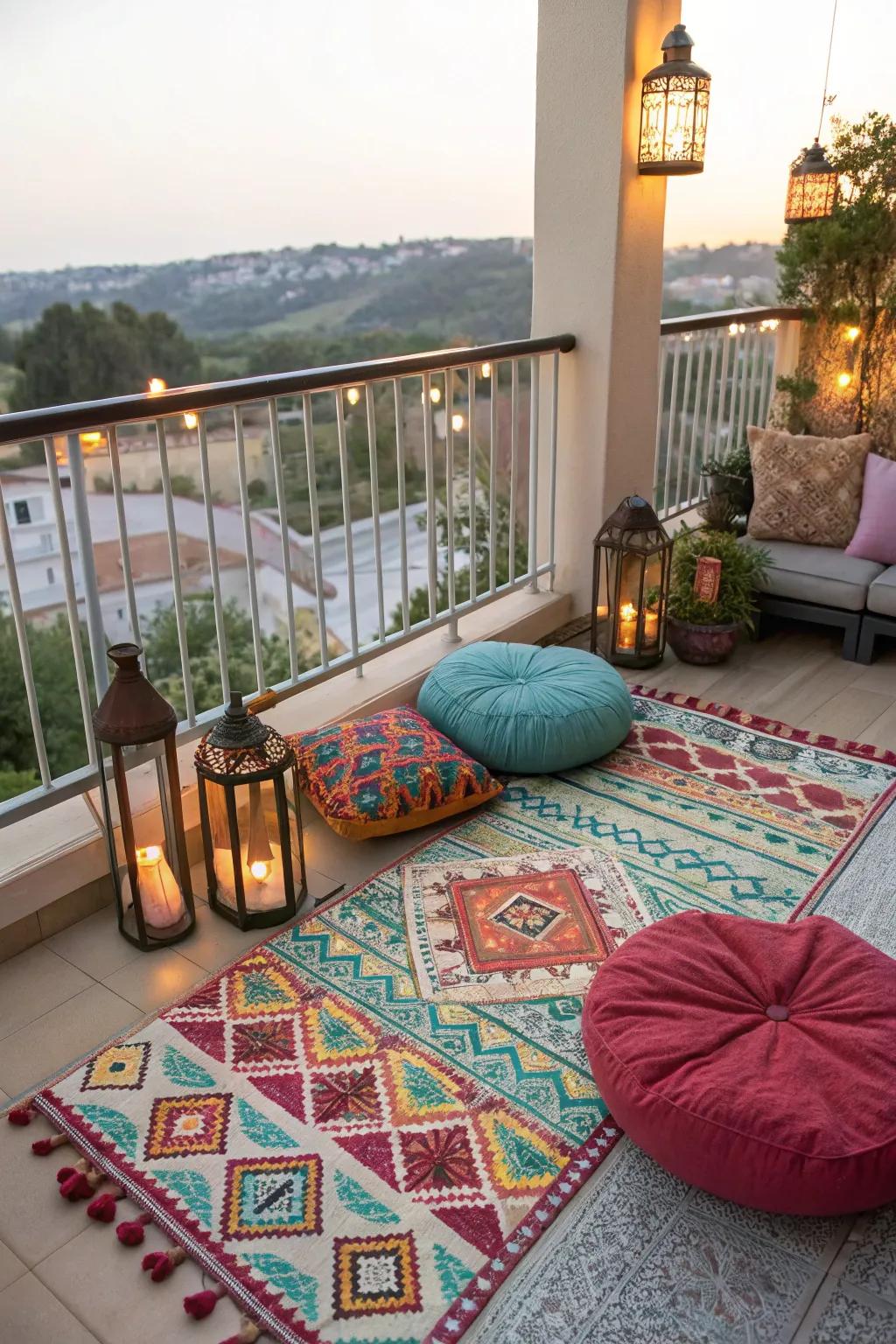 Outdoor carpets provide warmth and design to balcony floors, making them feel like a seamless extension of your home.