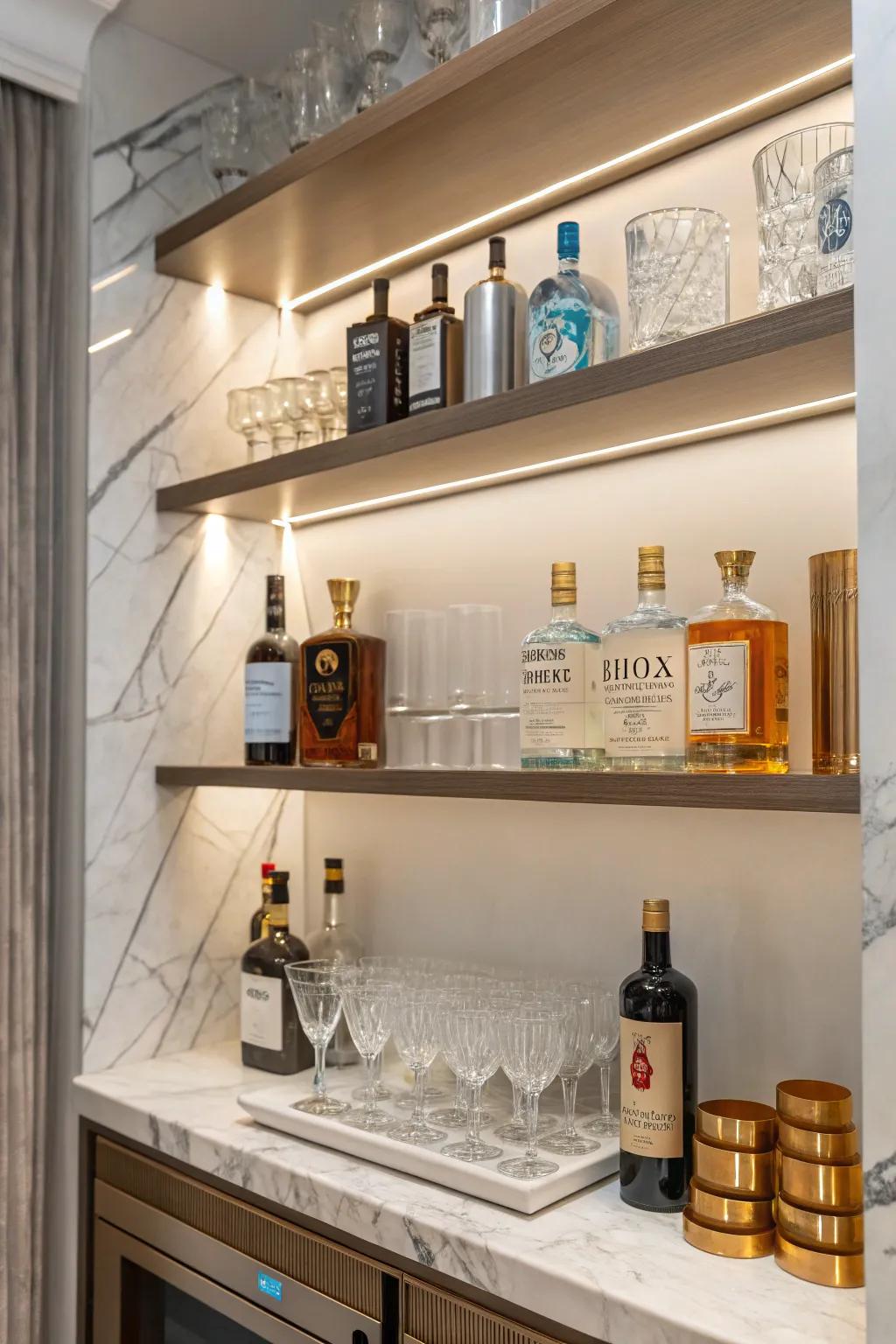 Polished stone surfaces infuse a luxurious vibe into your bar.