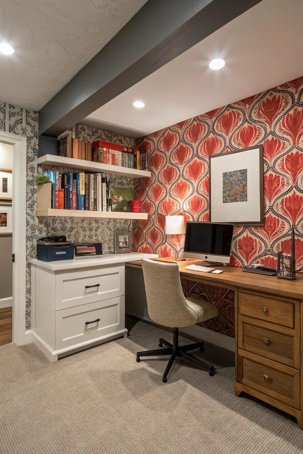 A distinctive wall introduces character and depth to your office.