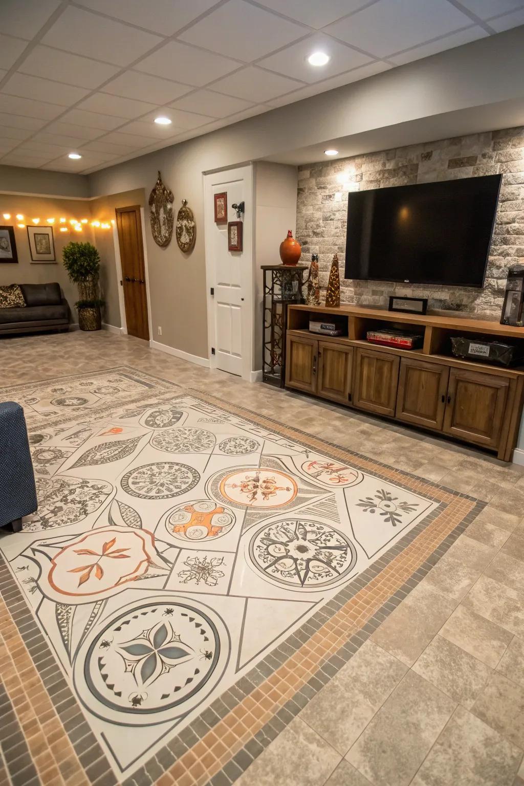 Vinyl tiles make it possible to create beautiful flooring patterns.