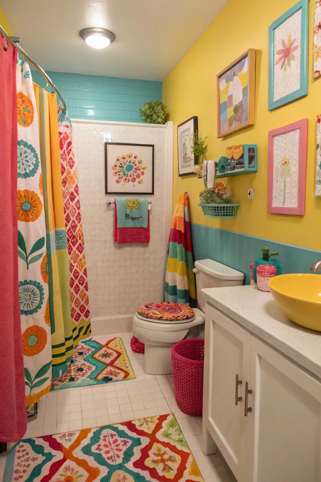 Bright shades bring vigor and animation to a bathroom.