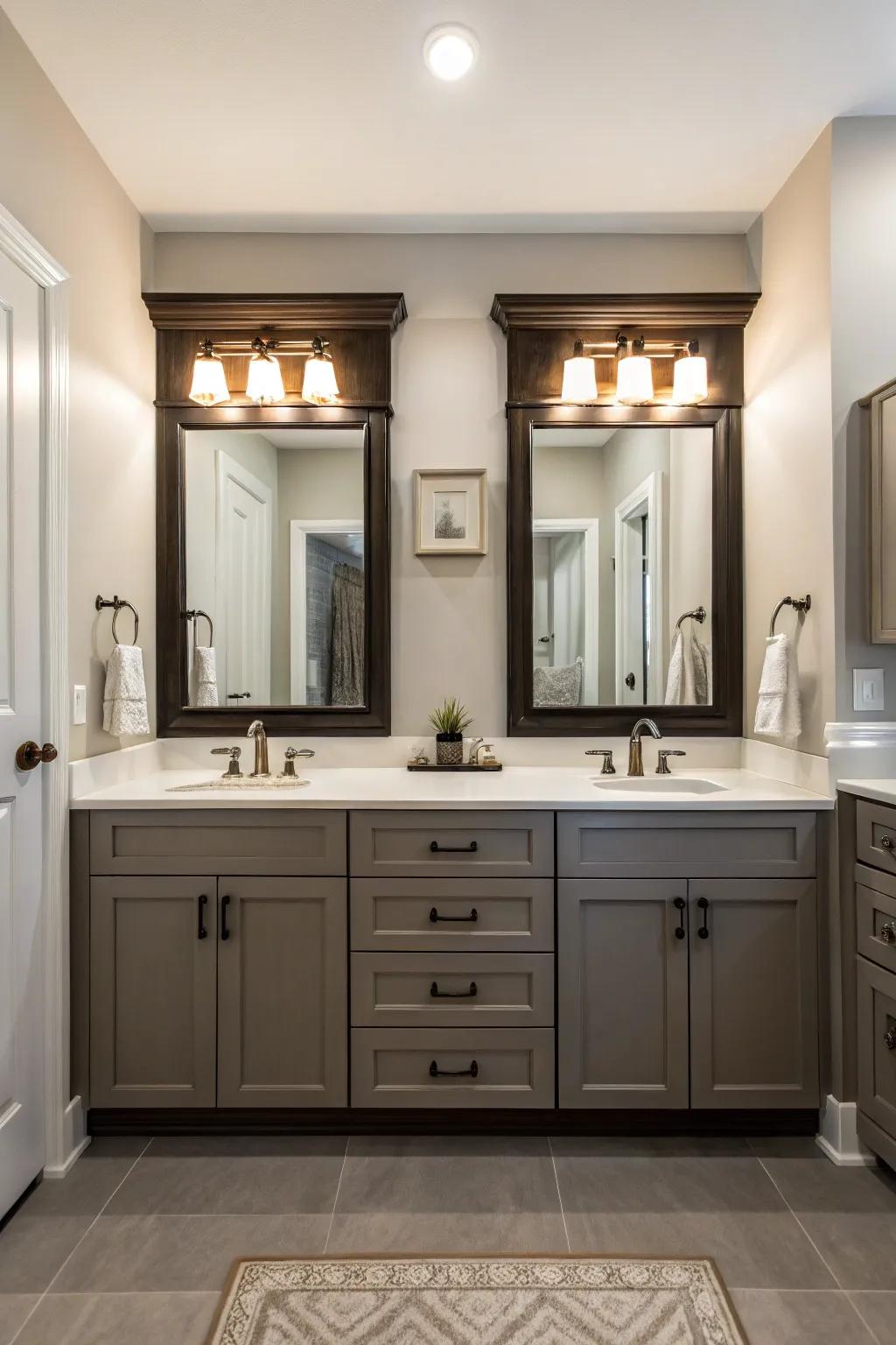 Symmetrical cabinets engender a harmonious, balanced presentation.