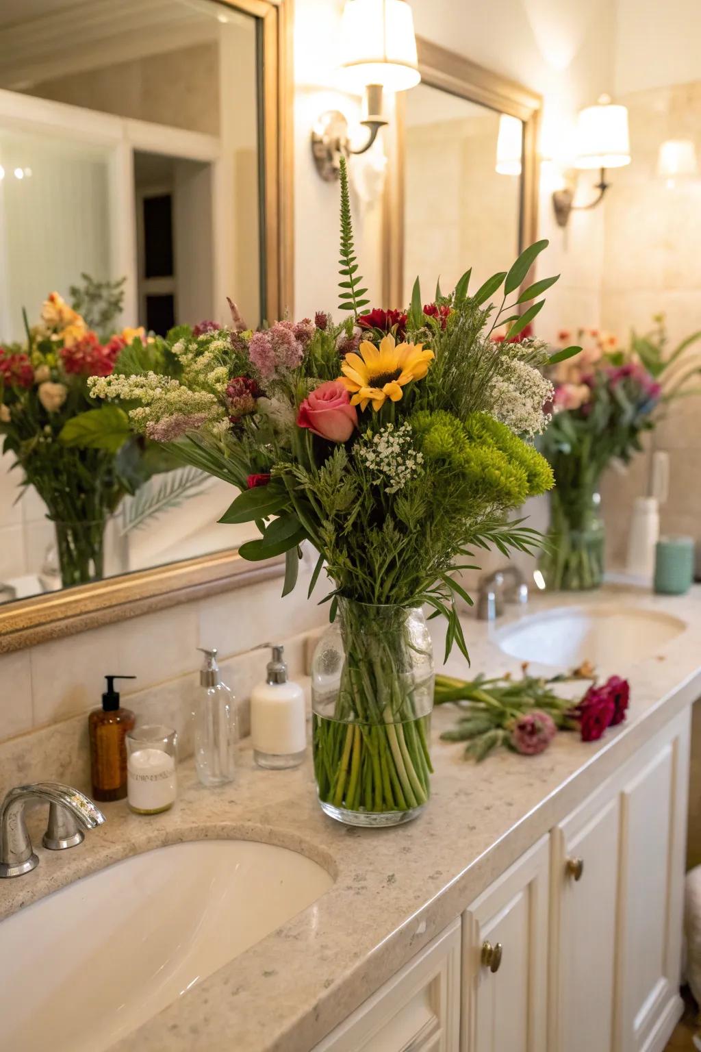 Unify and harmonize vases for an artistic nuance on your bathroom counter.
