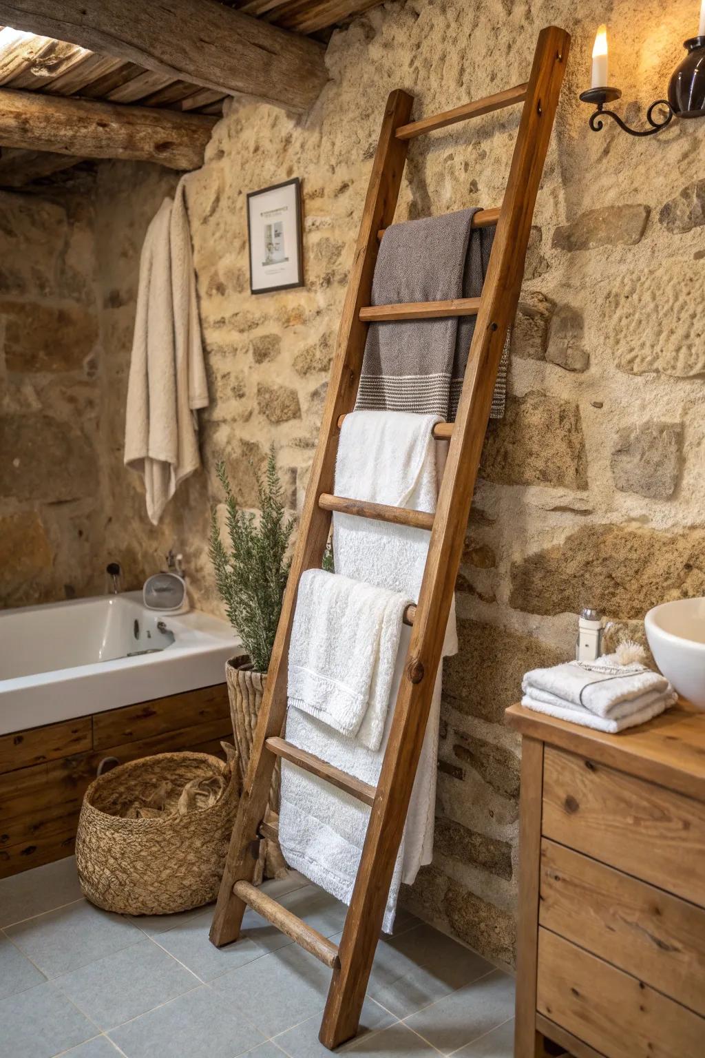Ladder racks add a rustic charm to your towel display.