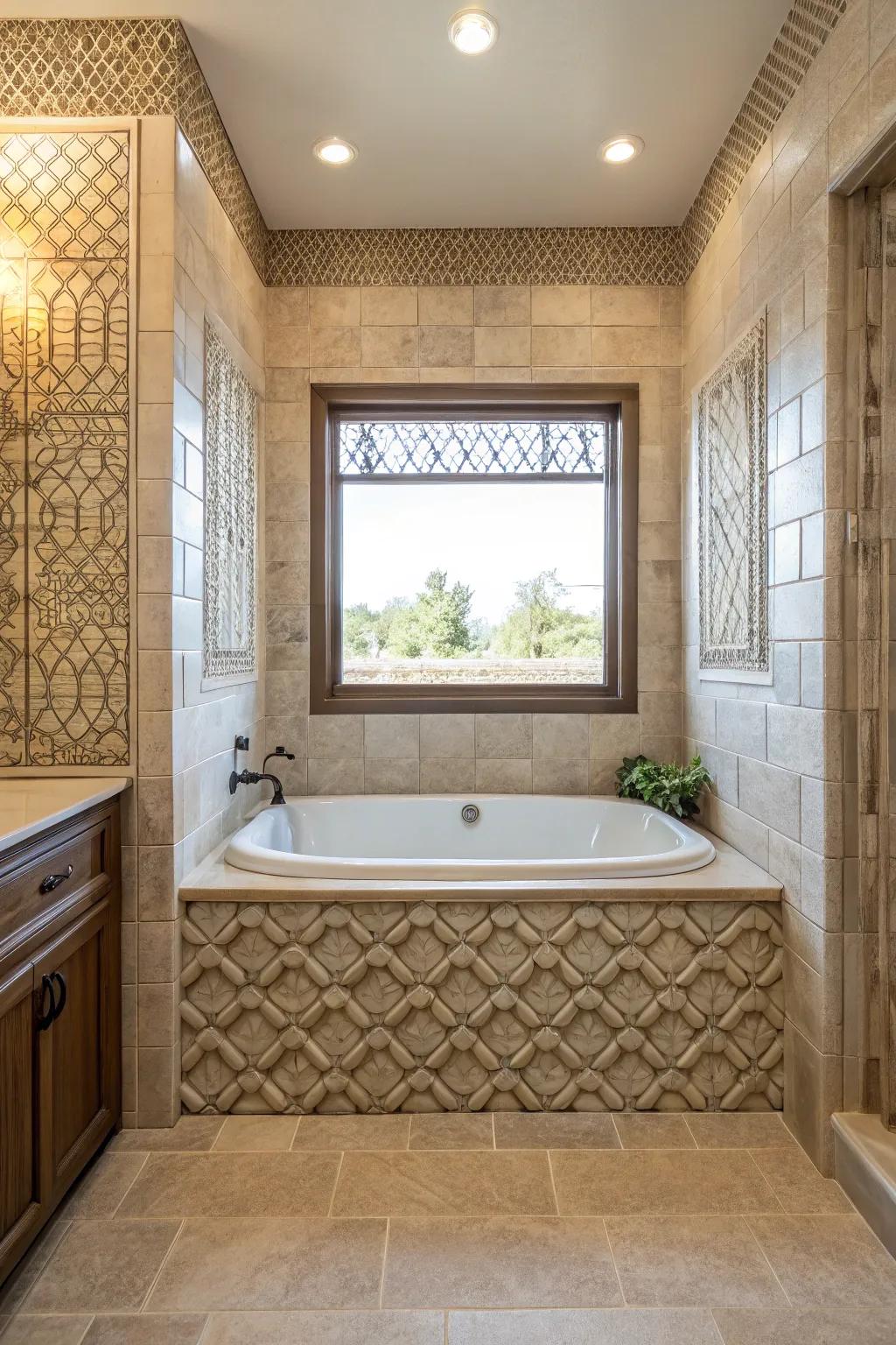 Structured tiles add depth and interest to your bathroom design.