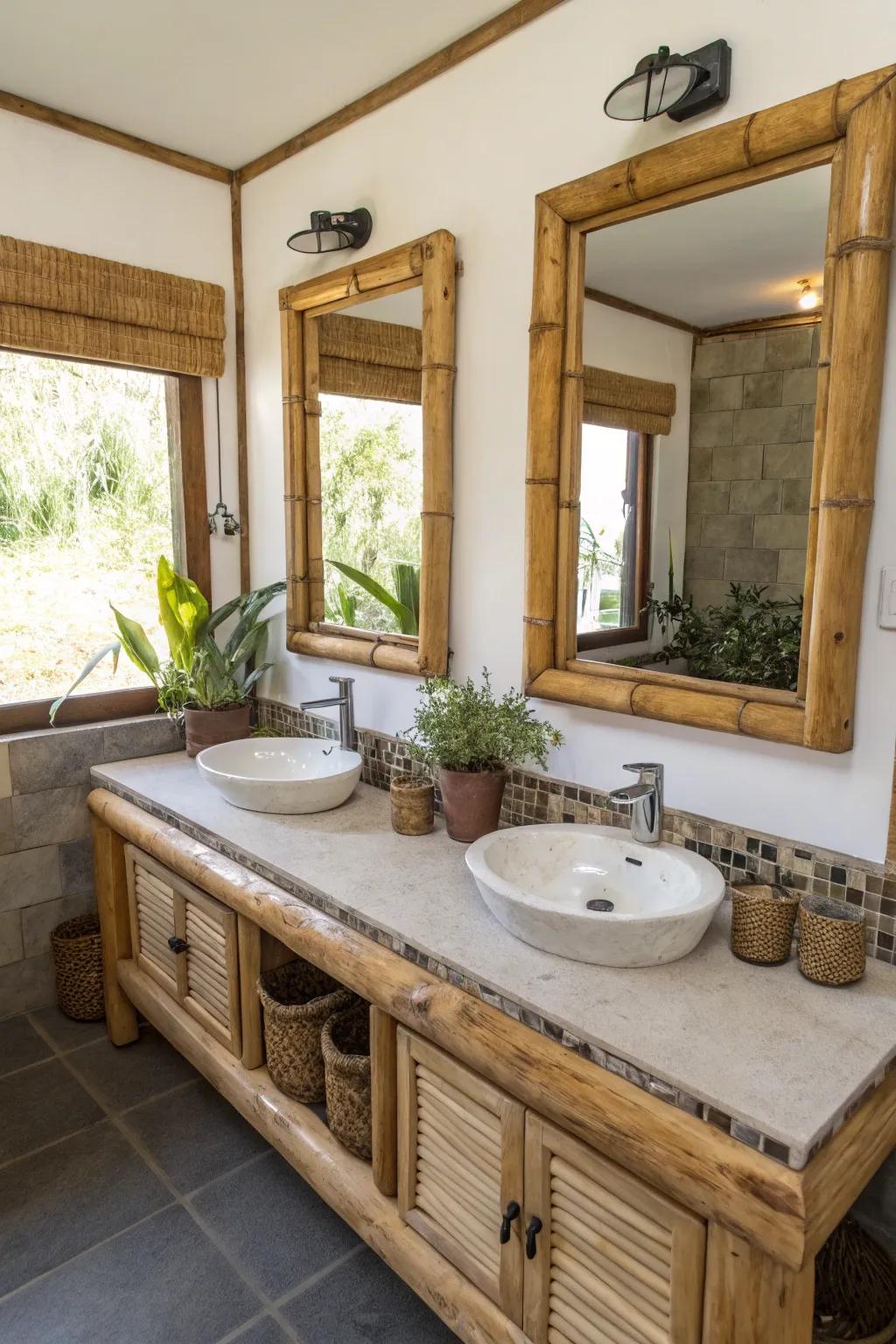 Sustainable materials create an eco-friendly yet stylish bathroom aesthetic.
