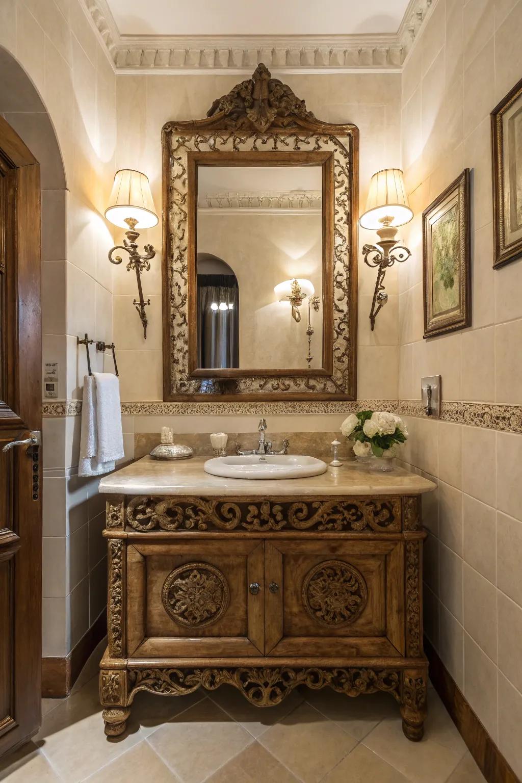 Vintage mirrors can give your bathroom charm and personality.