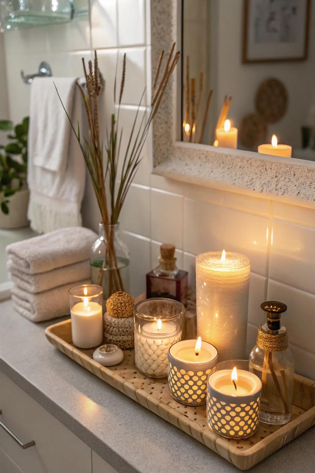Candles evoke a warm and inviting atmosphere.