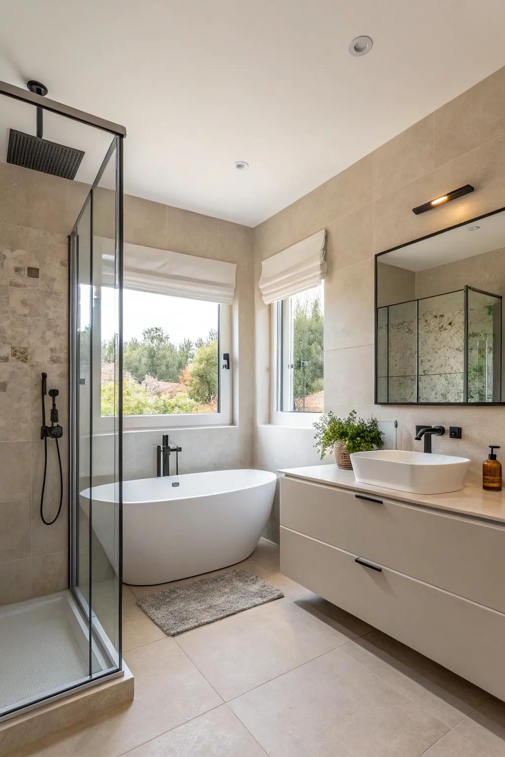 Modern fixtures lend a sleek and contemporary touch to bathroom walls.